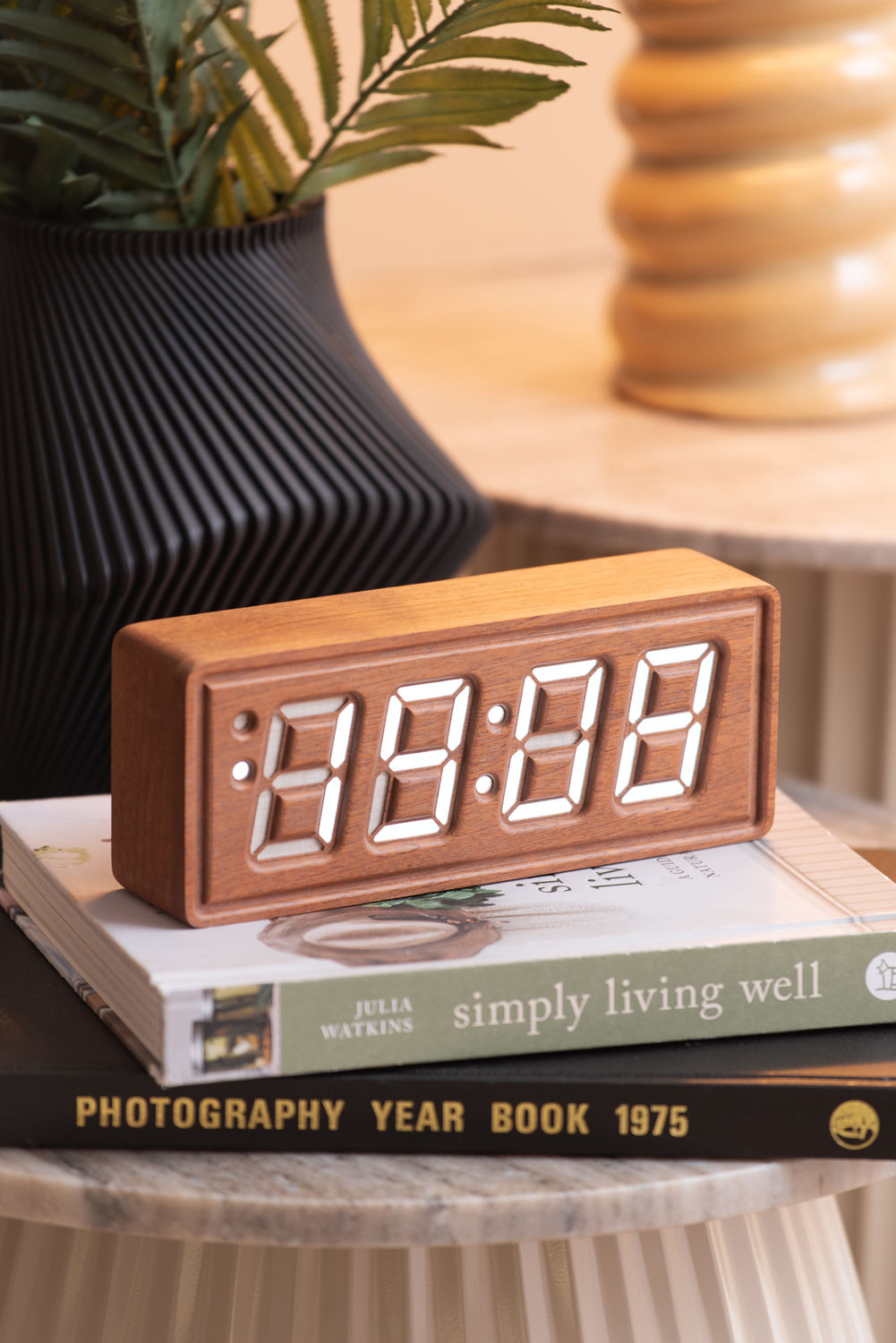 Karlsson Alarm clock Solid Wood Engraved dark wood