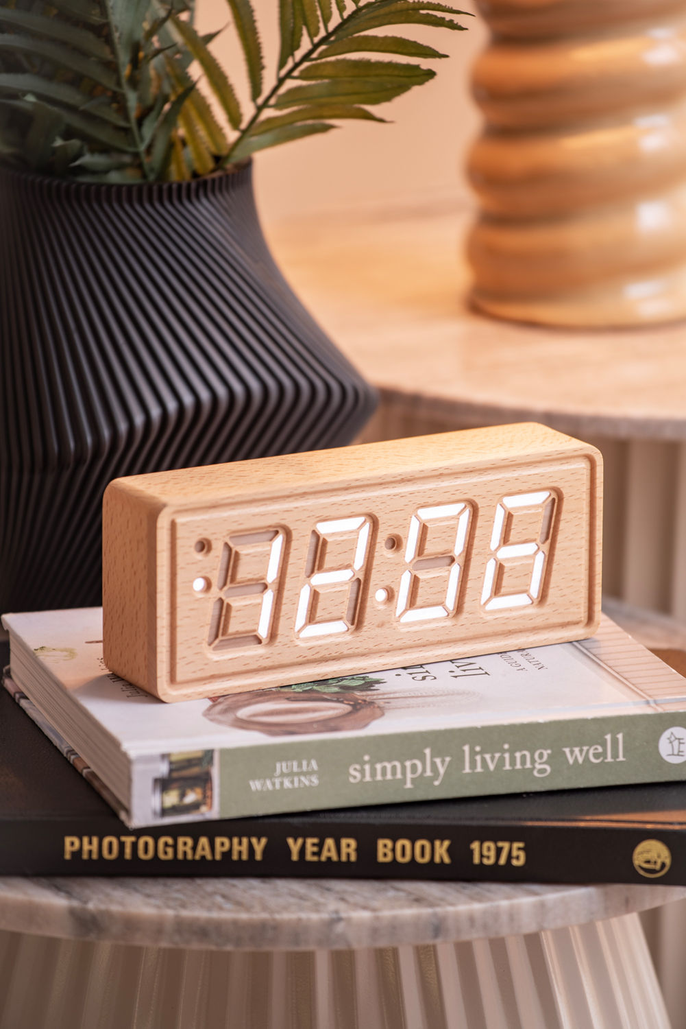 Karlsson Alarm clock Solid Wood Engraved light wood