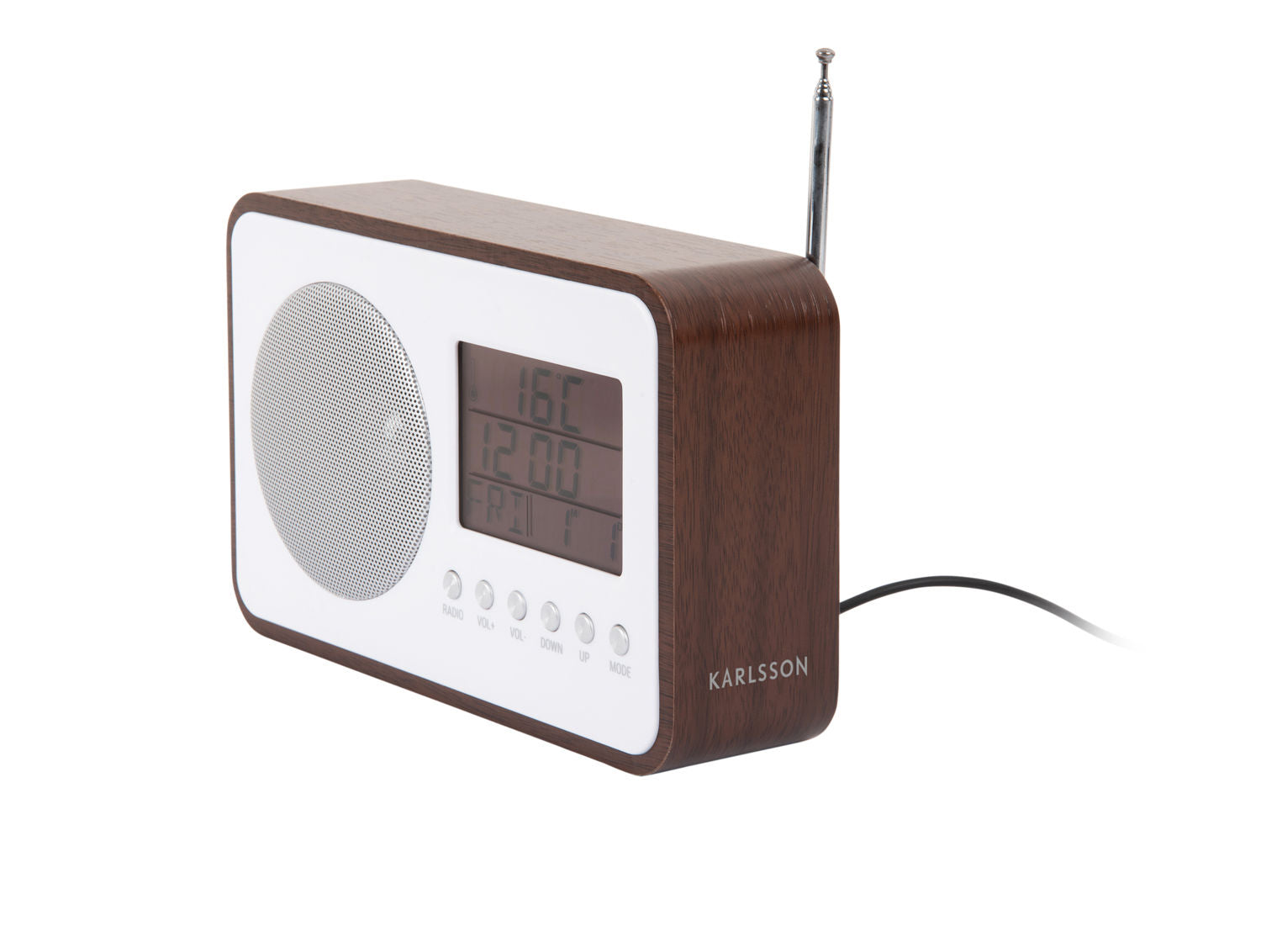 Karlsson Vækkeur FM Radio mørk træfiner