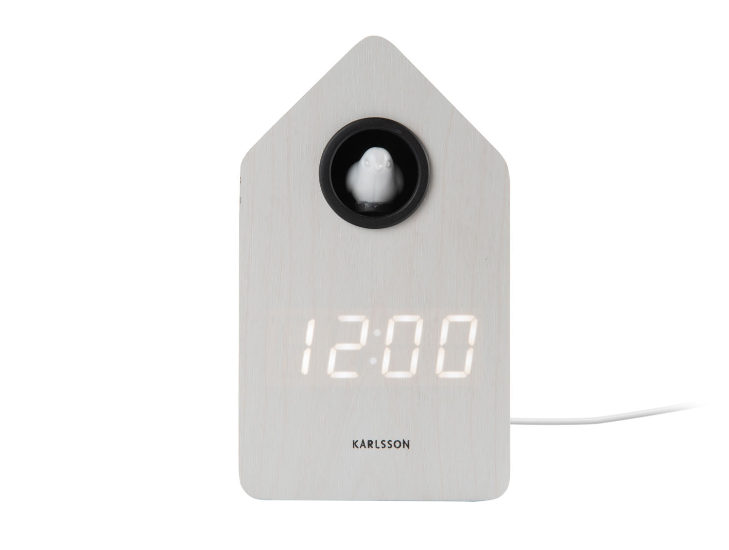 Karlsson Vækkeur Cuckoo LED hvid vask finer