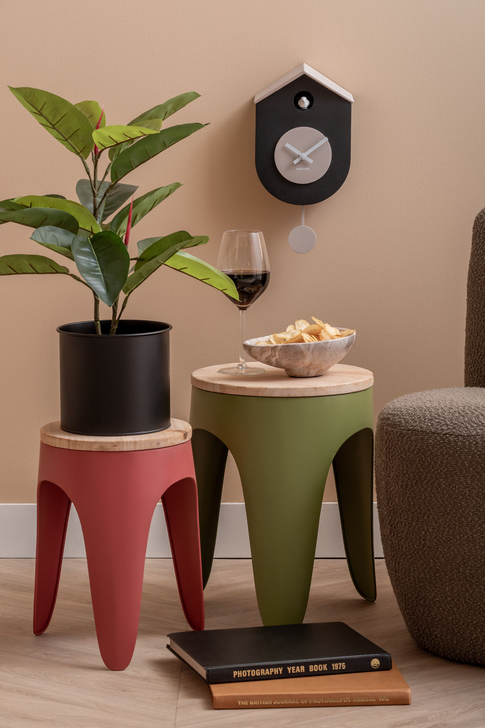 Leitmotiv Taburet sæt Double Funky army green & red ochre