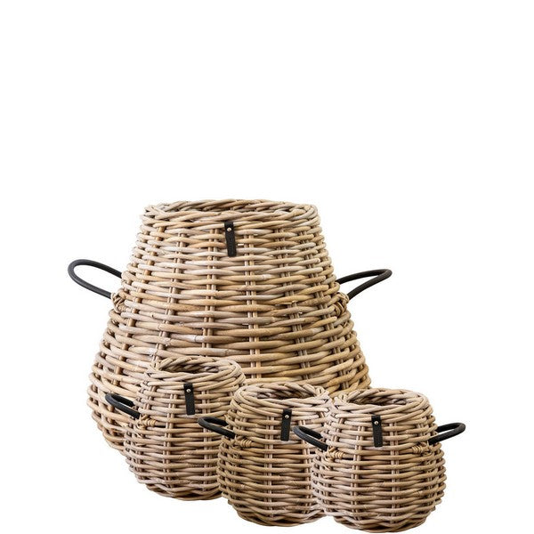 Pære rund Rattankurv - kubu (sæt m/4 stk/2 str) - inkl. poser 3xØ21/30x29 cm - 1xØ43/70x60 cm
