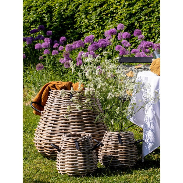 Pære rund Rattankurv - kubu (sæt m/4 stk/2 str) - inkl. poser 3xØ21/30x29 cm - 1xØ43/70x60 cm