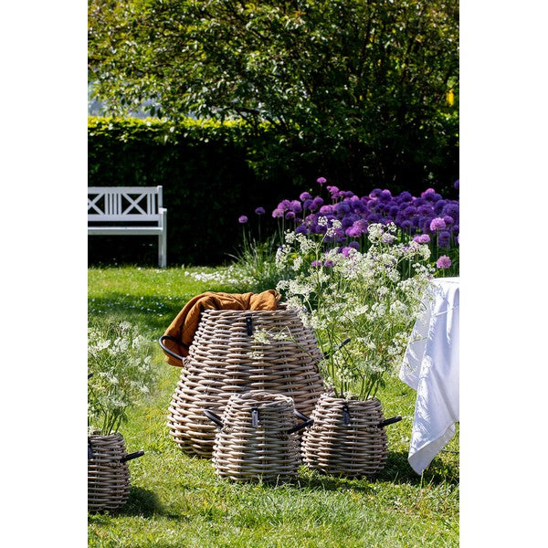 Pære rund Rattankurv - kubu (sæt m/4 stk/2 str) - inkl. poser 3xØ21/30x29 cm - 1xØ43/70x60 cm