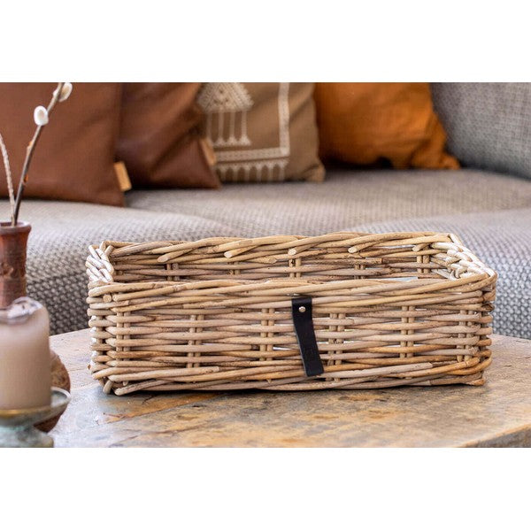Firkantet Rattanbakke - kubu - (sæt m. 3 stk. / 3 str.) 1x30x22x9 cm - 1x38x27x11 cm - 1x45x32x13 cm
