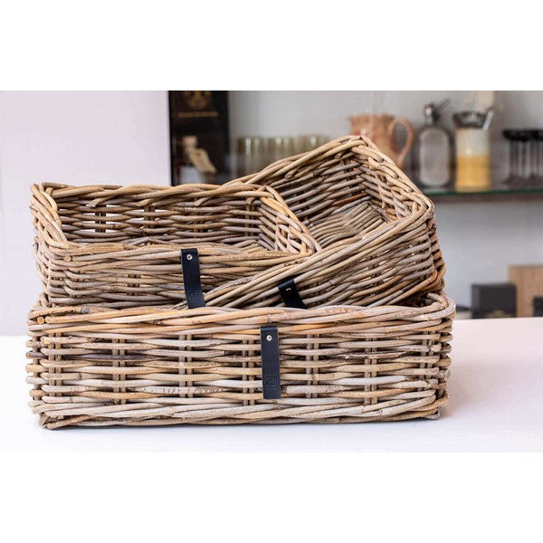 Firkantet Rattanbakke - kubu - (sæt m. 3 stk. / 3 str.) 1x30x22x9 cm - 1x38x27x11 cm - 1x45x32x13 cm