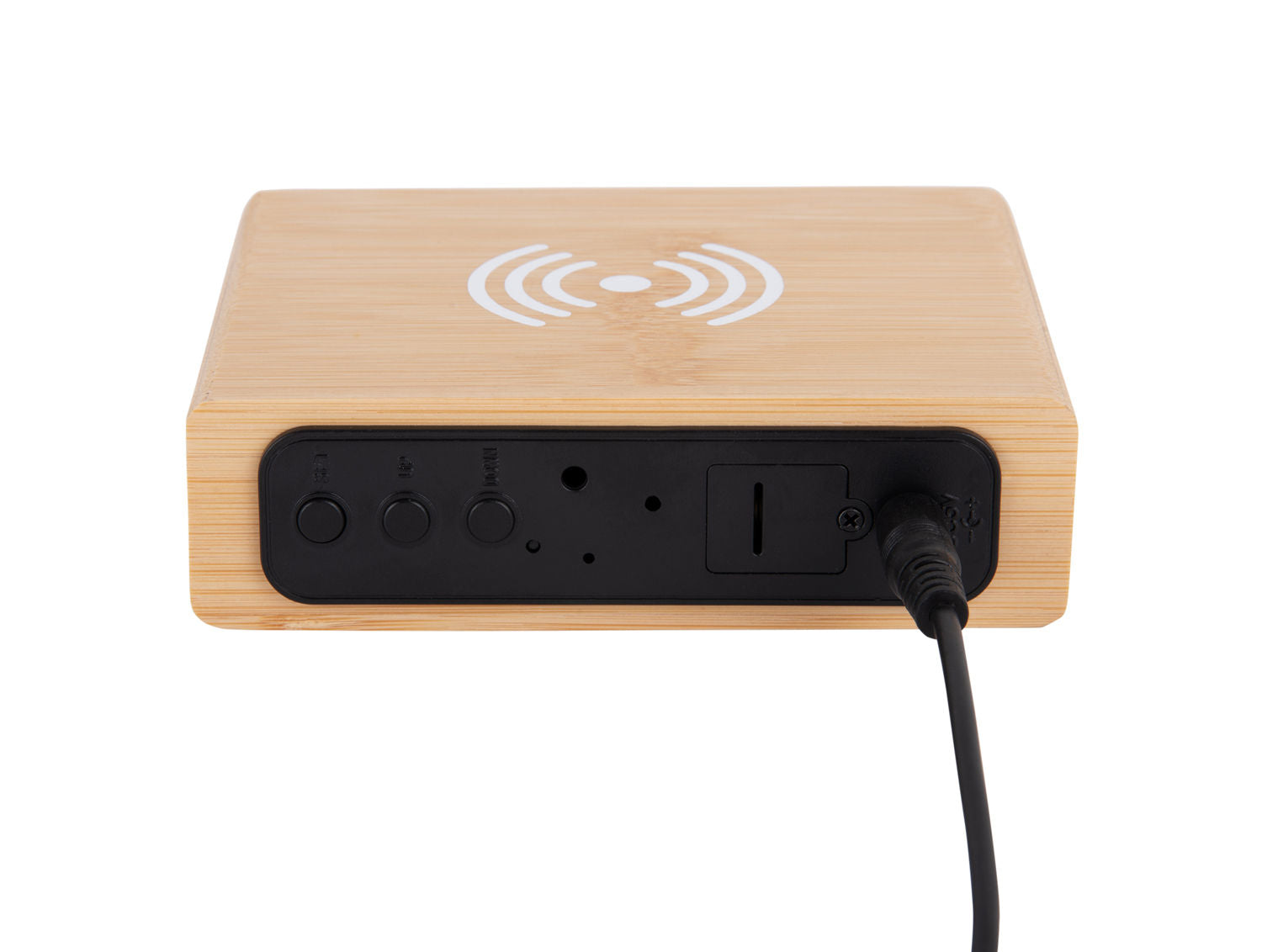 Karlsson Vækkeur Flat m. telefon oplader LED bambus