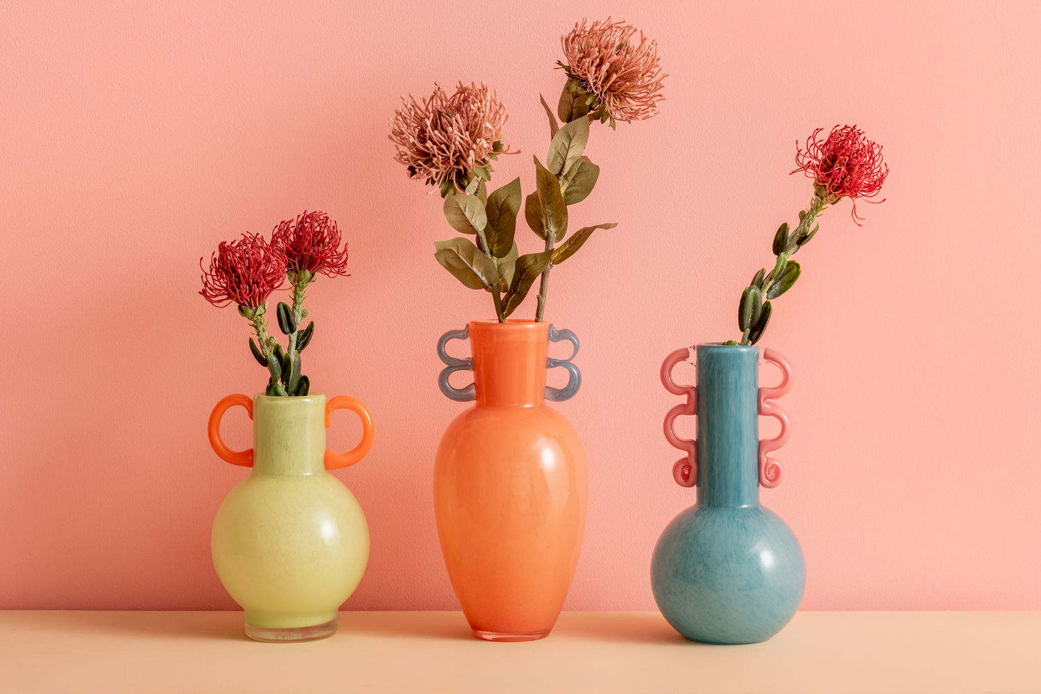 nutid Vase Fiesta glas medium turkisblå, lyserøde hanke