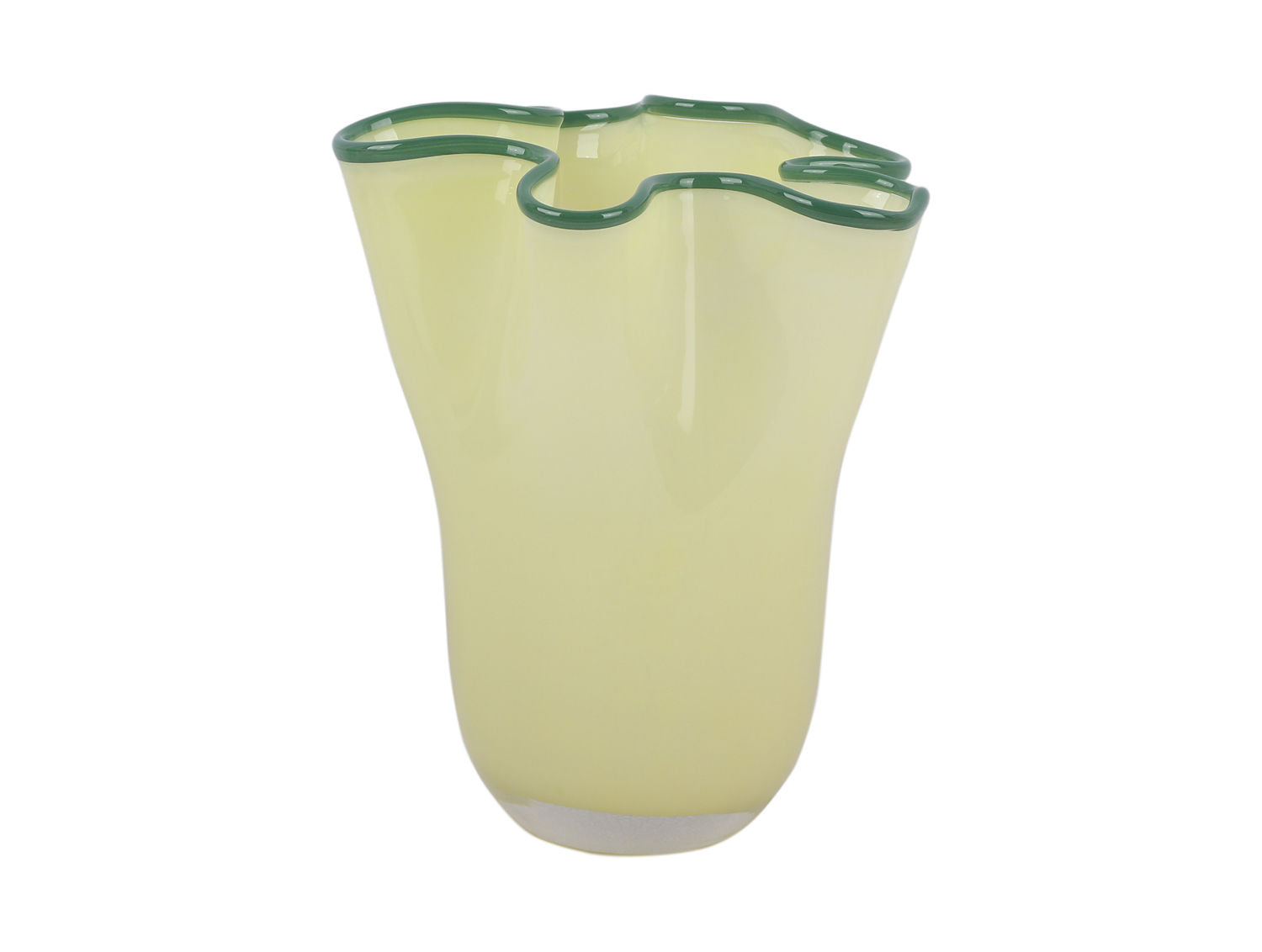 nutid Vase Flæser glas medium blød gul m. junglegrøn rand