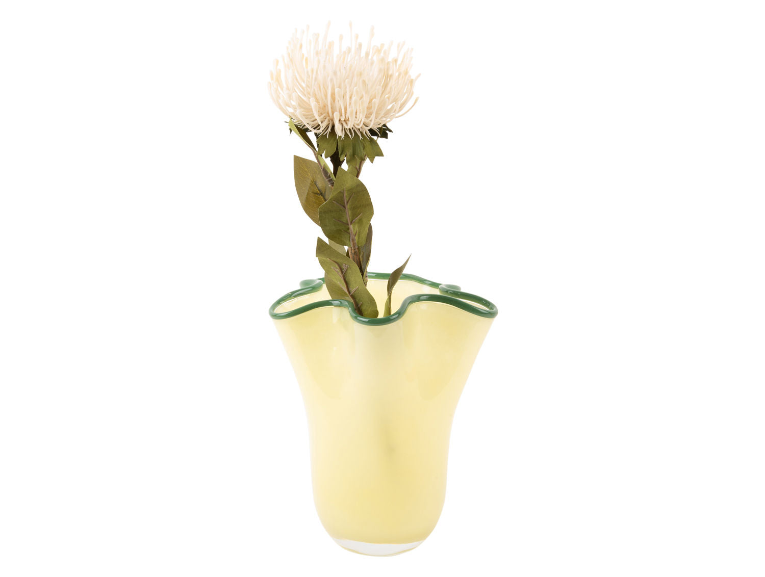 nutid Vase Flæser glas medium blød gul m. junglegrøn rand