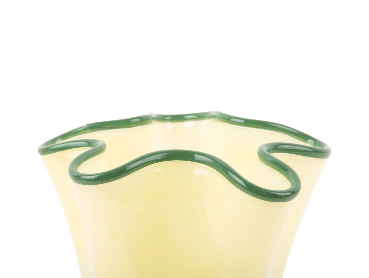 nutid Vase Flæser glas medium blød gul m. junglegrøn rand