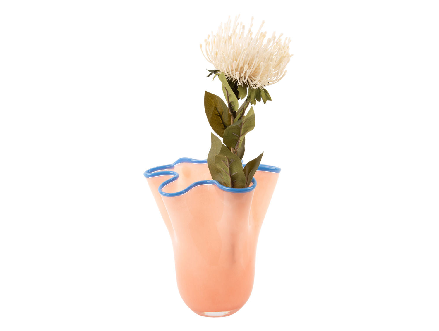 nutid Vase Flæser glas medium fersken orange m. jeans blå kant