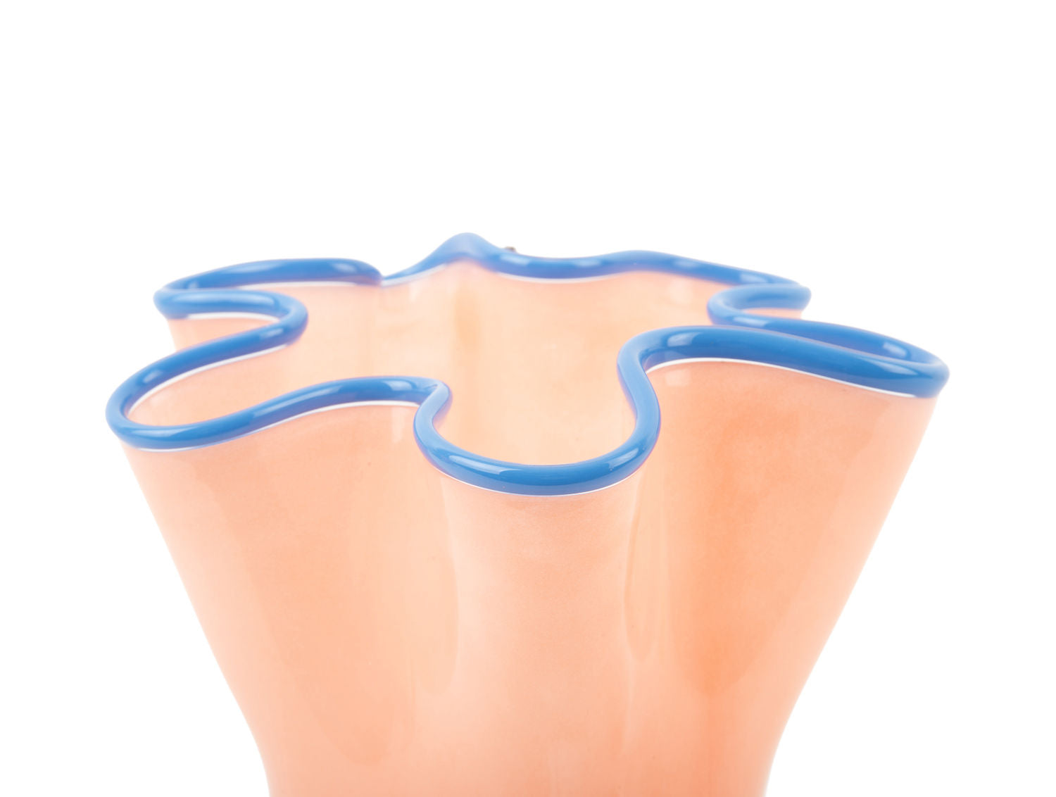nutid Vase Flæser glas medium fersken orange m. jeans blå kant