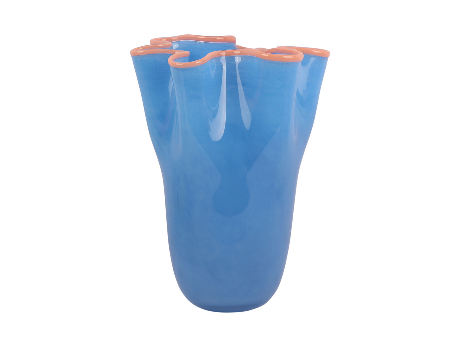 nutid Vase Flæser glas store jeans blå m. fersken orange rand
