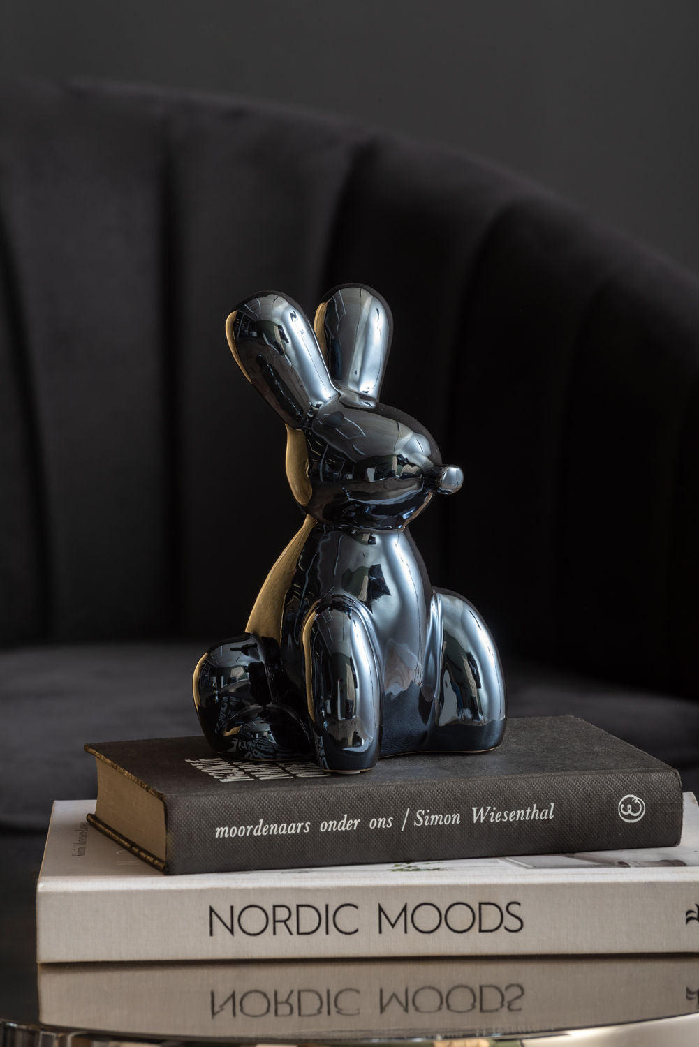 nuværende Statue Ballon Bunny keramisk sortbelagt