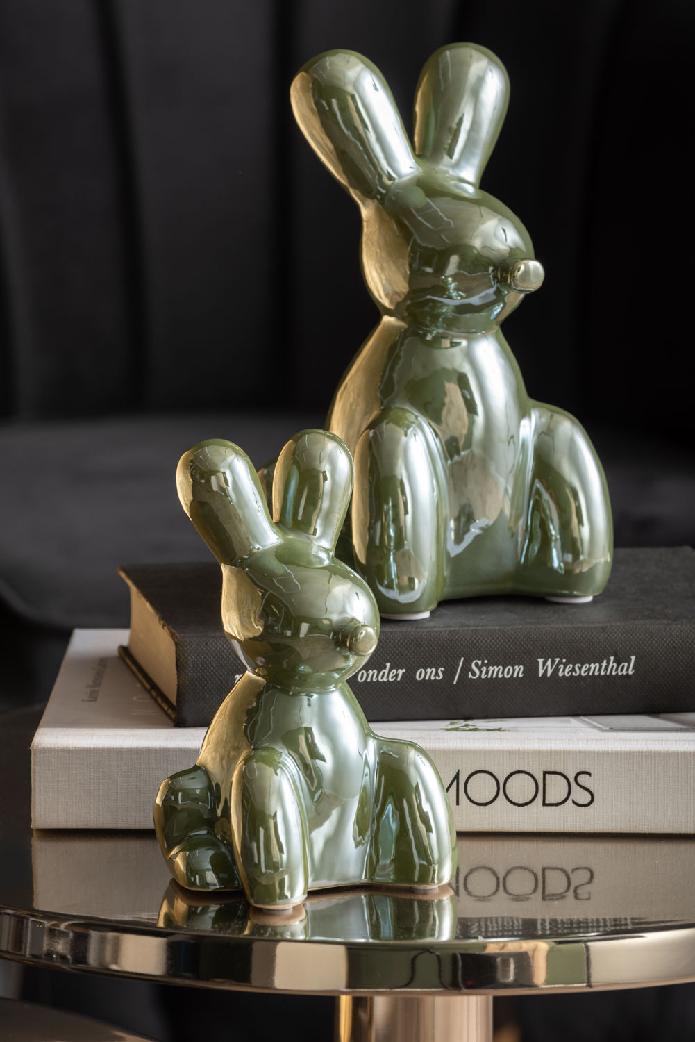 nutiden Statue Ballon Bunny stor keramisk jungle grøn belagt