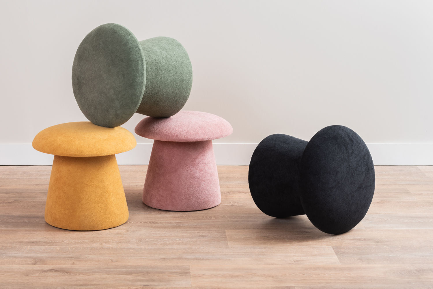 Leitmotiv puf Mushroom børstet fløjl falmet pink