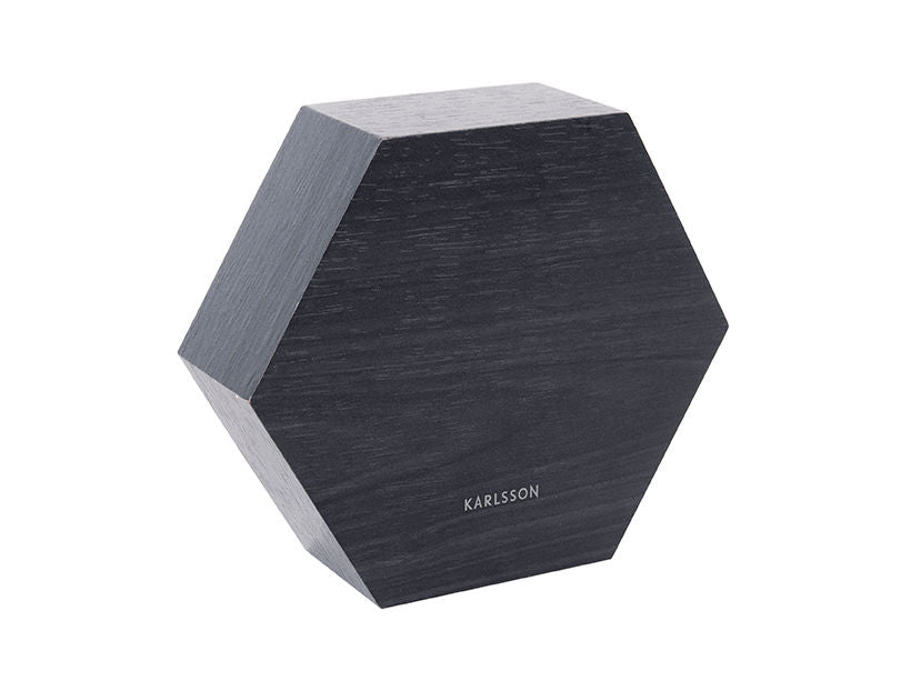 Karlsson Vækkeur Hexagon sort finer, hvid LED