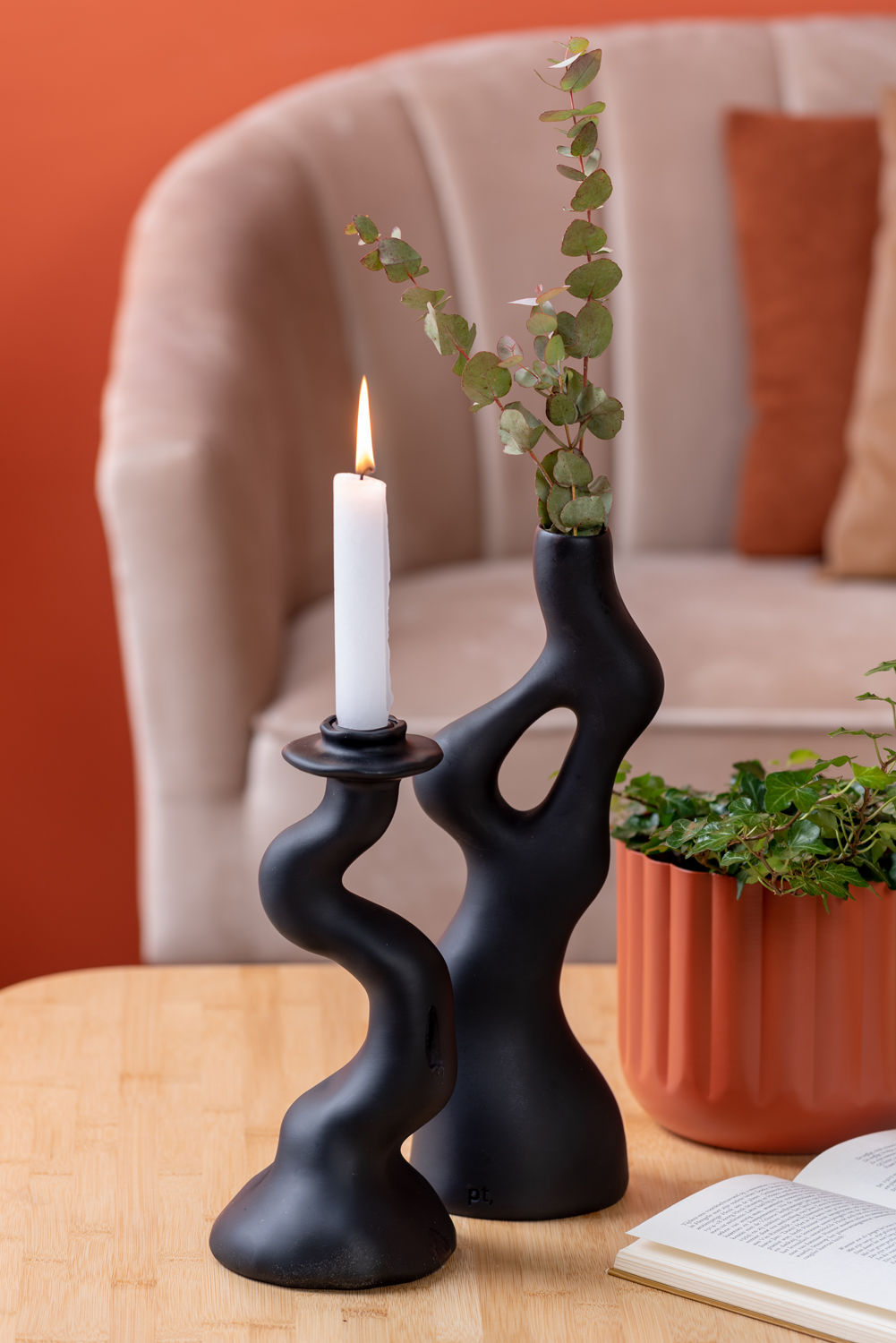 nutid Vase Organic Swirls polyresin sort