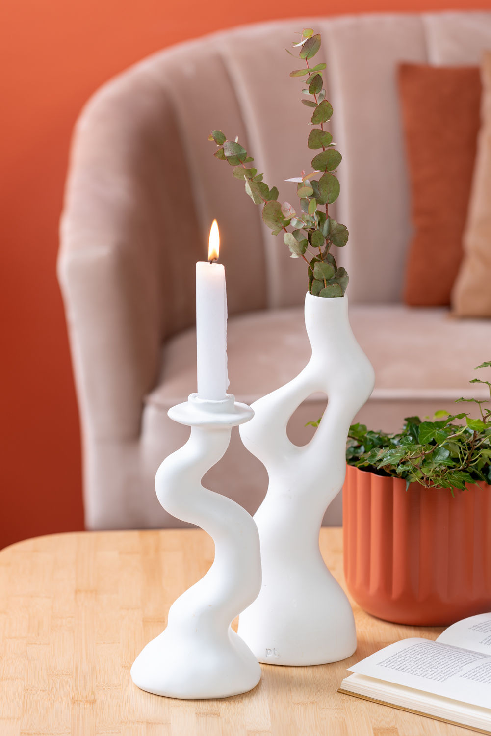 nutid Vase Organic Swirls polyresin hvid