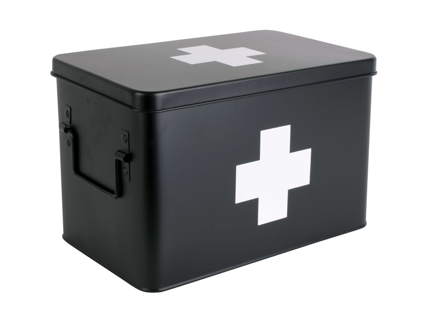 nutid Medicin opbevaringsboks stor metal mat sort