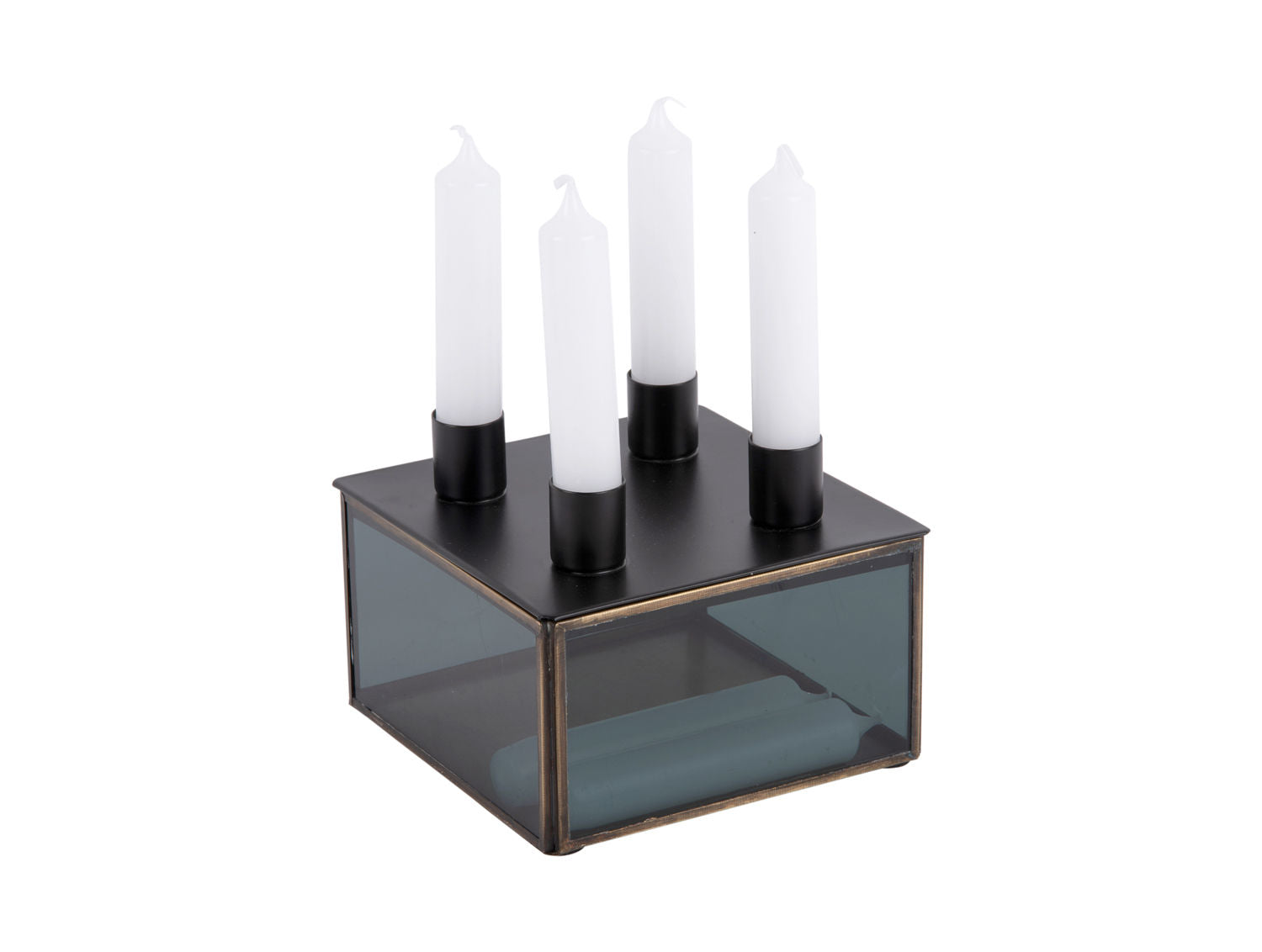 nutid Lysestage Boxed firkantet glas sort