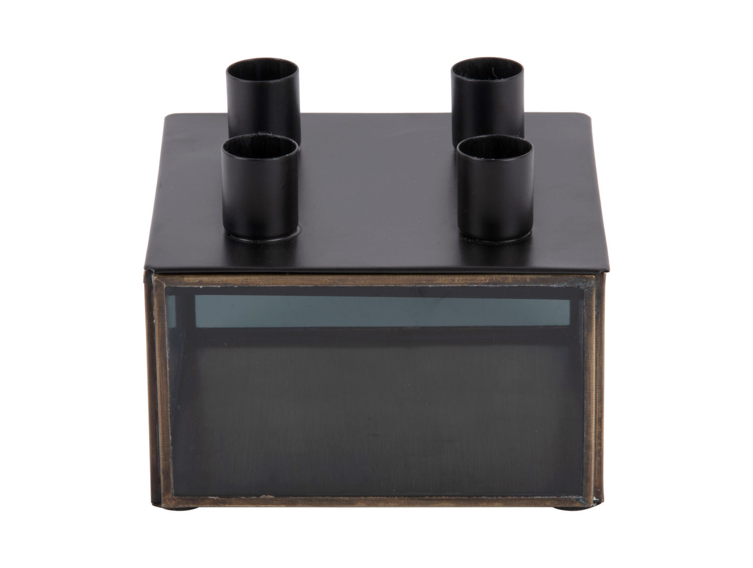 nutid Lysestage Boxed firkantet glas sort