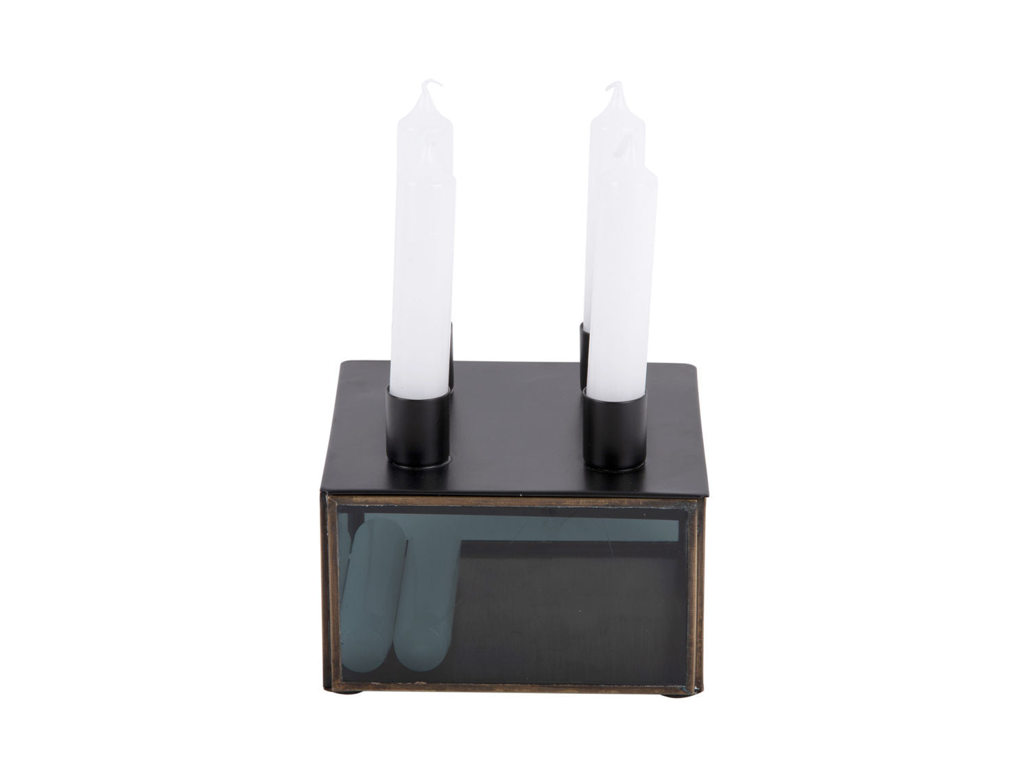 nutid Lysestage Boxed firkantet glas sort