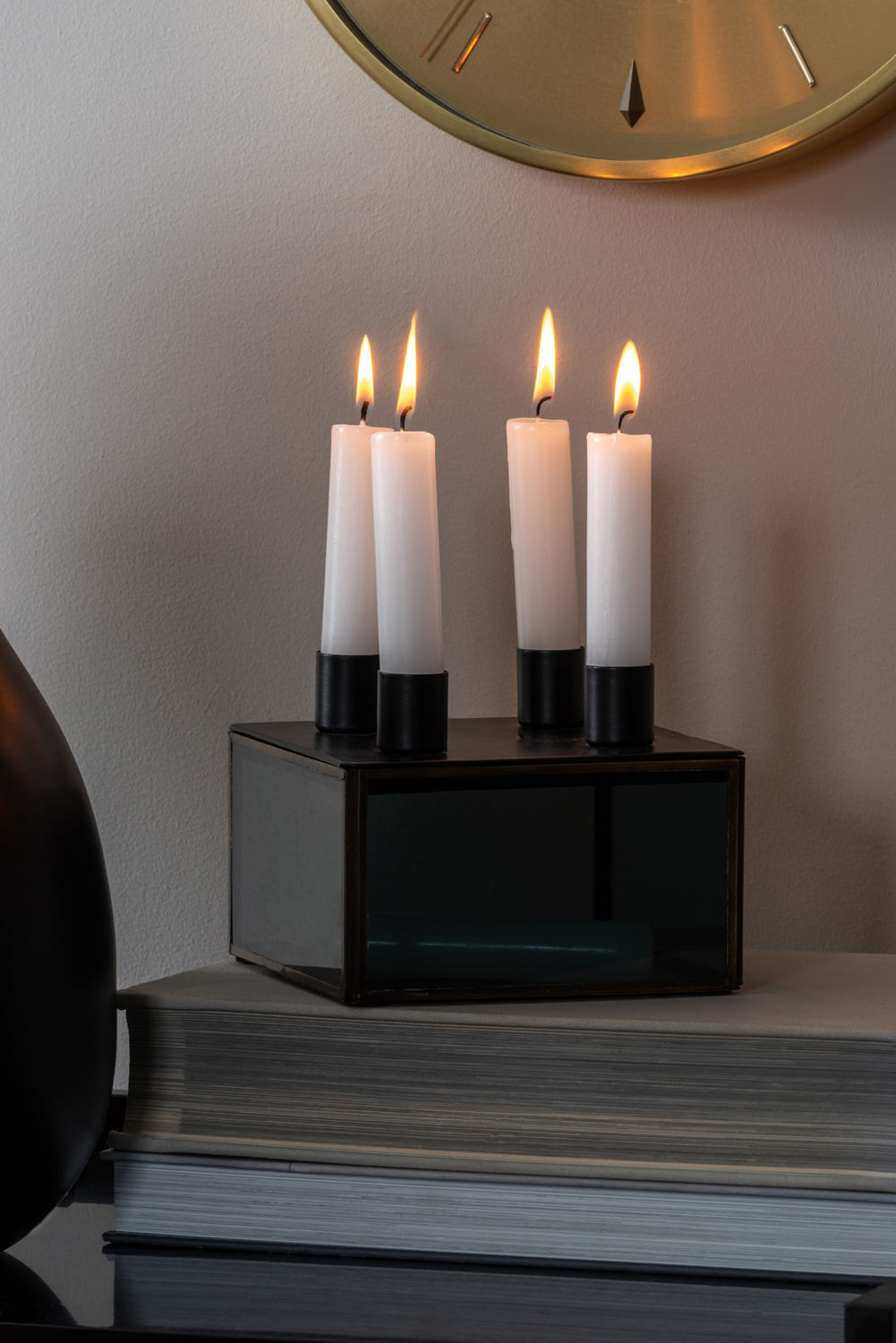 nutid Lysestage Boxed firkantet glas sort