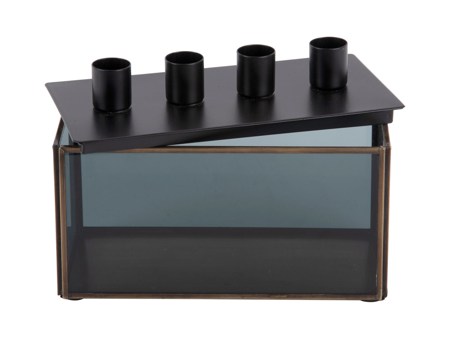 nutid Lysestage Boxed rektangel glas sort