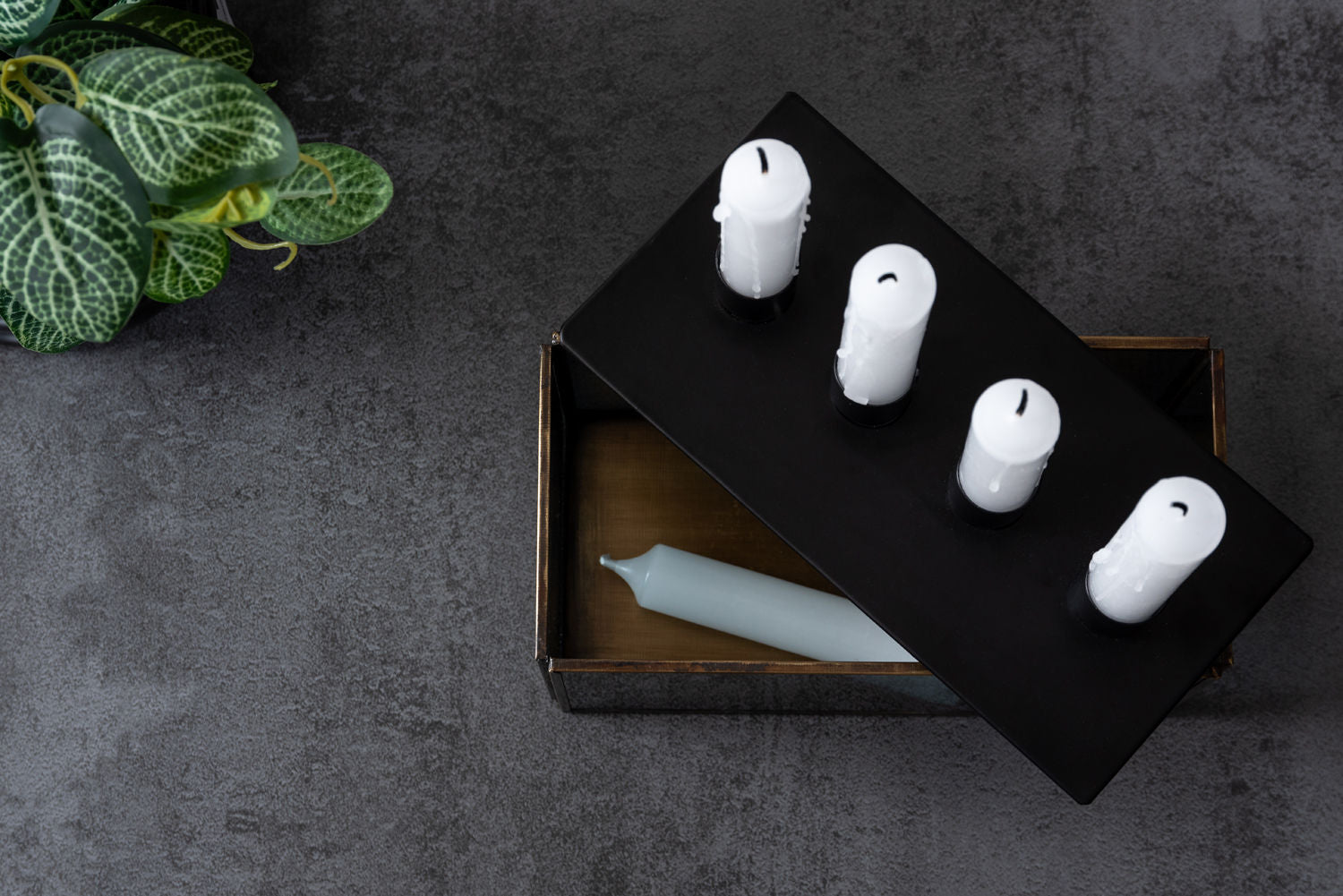 nutid Lysestage Boxed rektangel glas sort