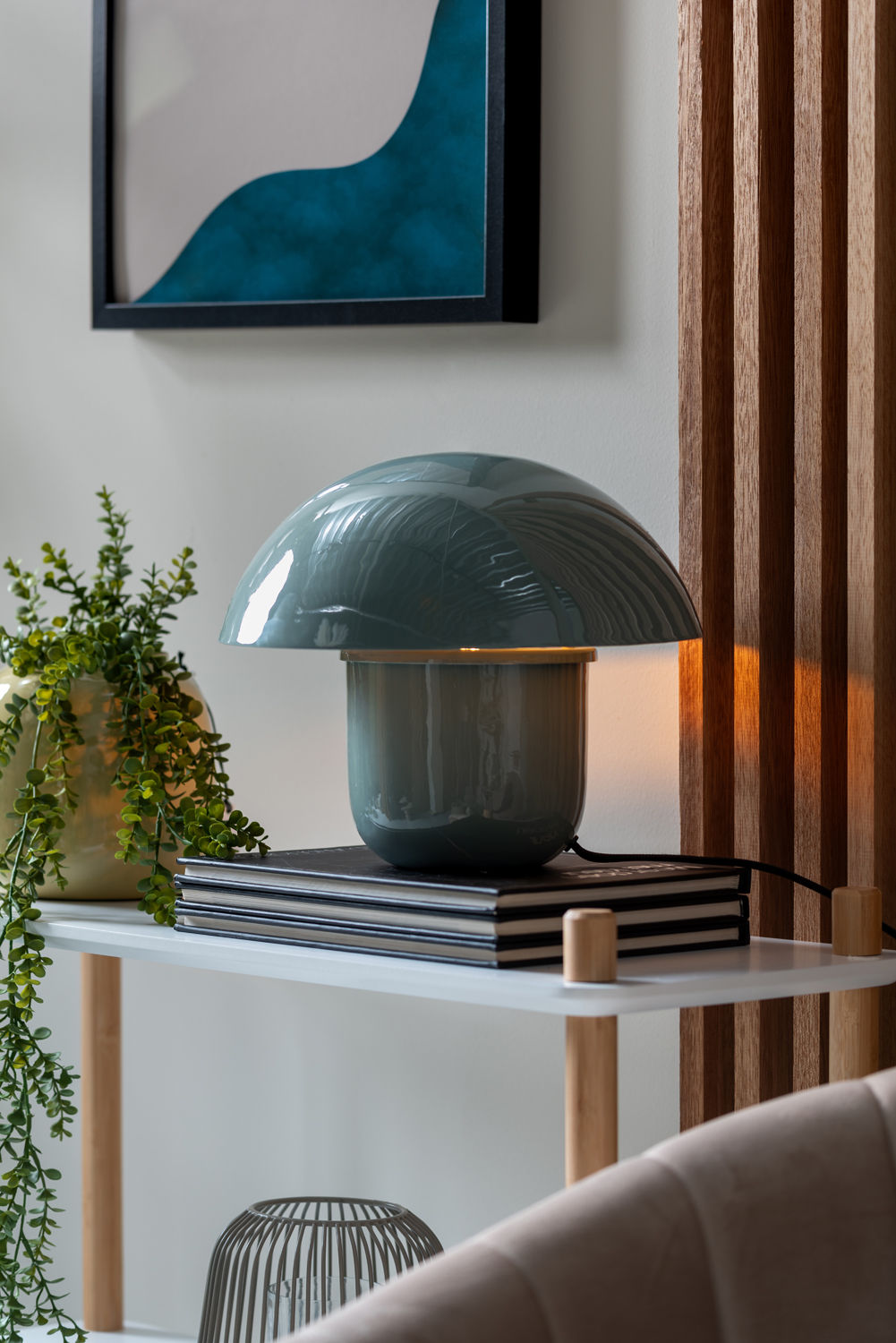 Leitmotiv Bordlampe Fat Mushroom emalje disty blue