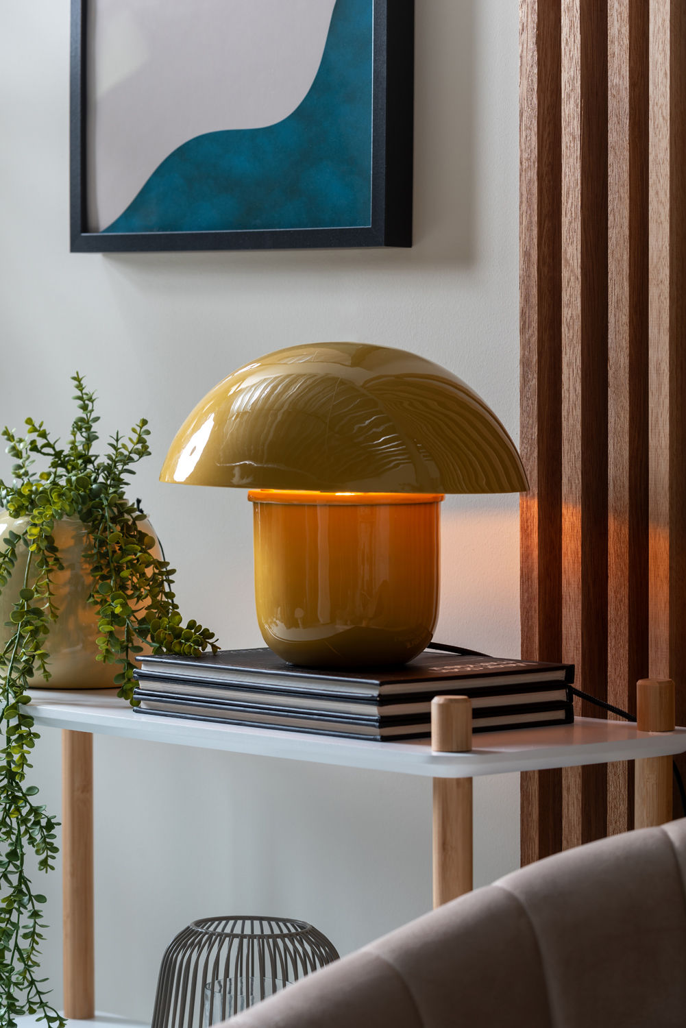 Leitmotiv Bordlampe Fat Mushroom emalje honninggul