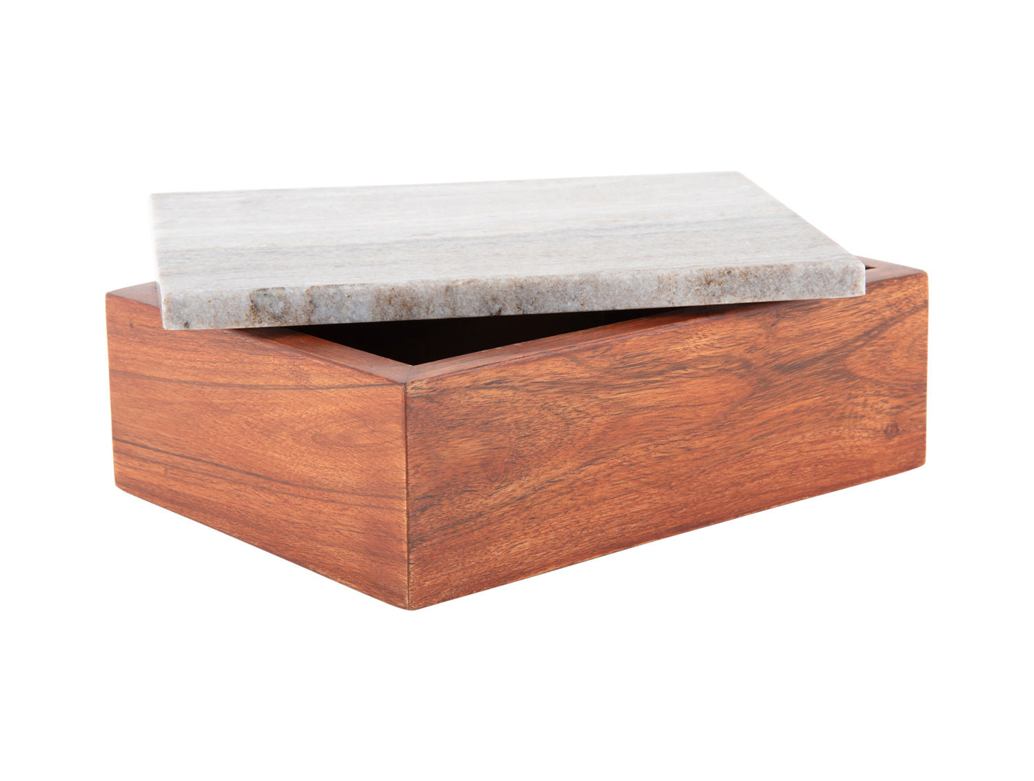 nutid Opbevaringsboks Acacia stort brunt marmorlåg