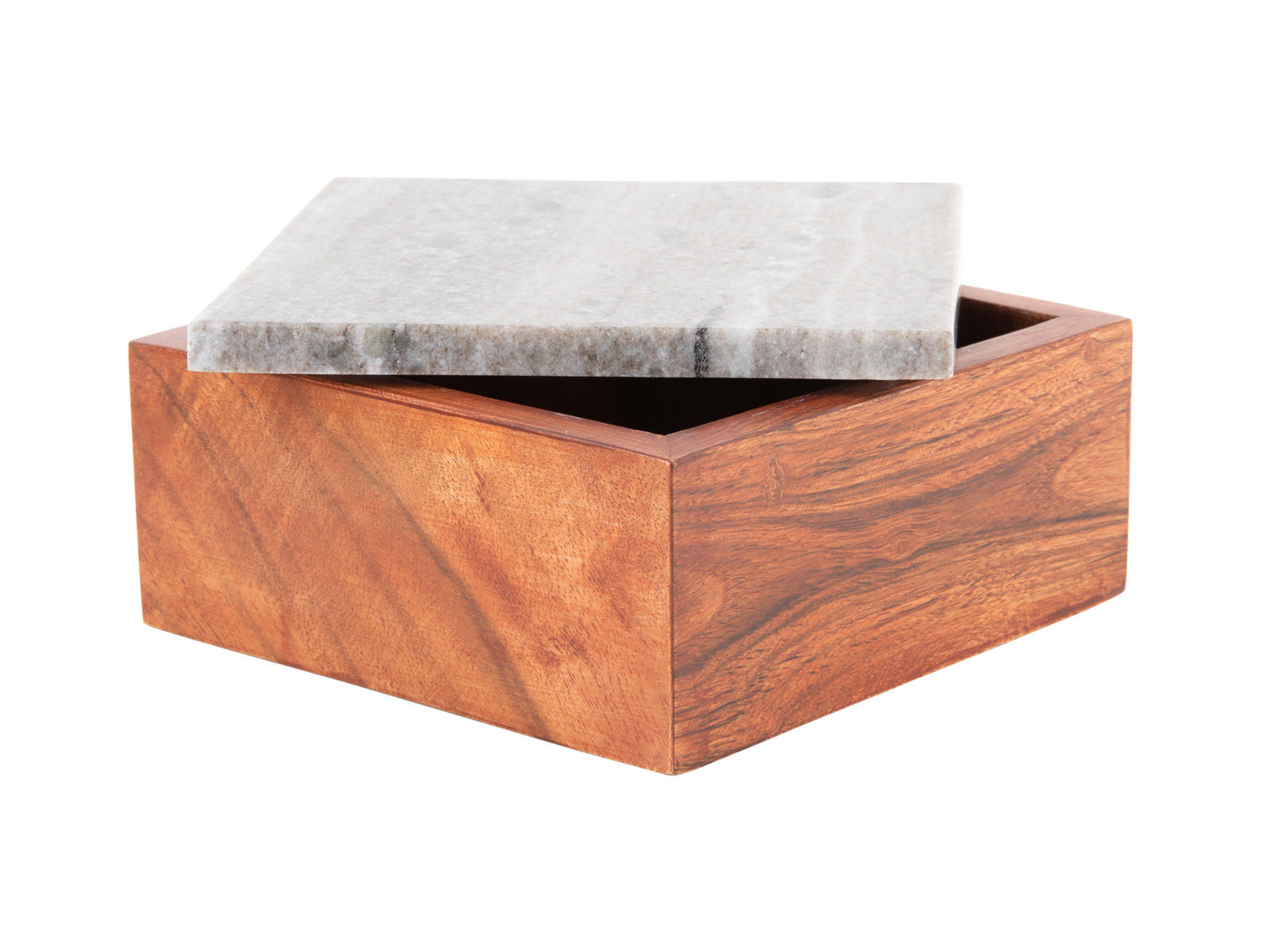 nutid Opbevaringsboks Acacia brun marmor låg