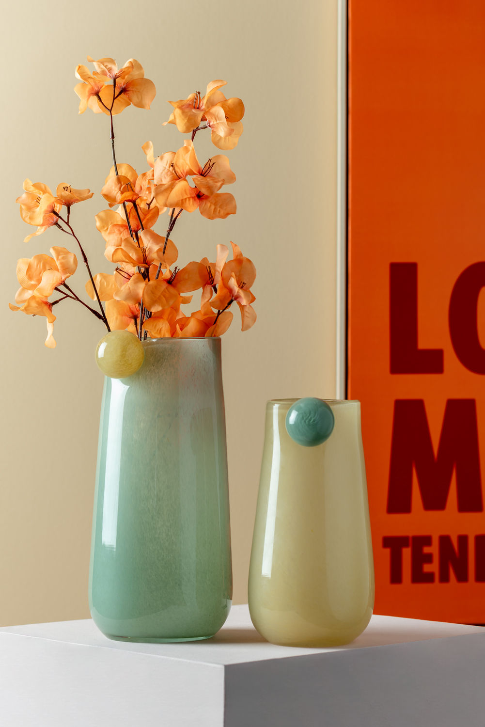 nutid Vase Bolita glas stor grå jade m. blød gul