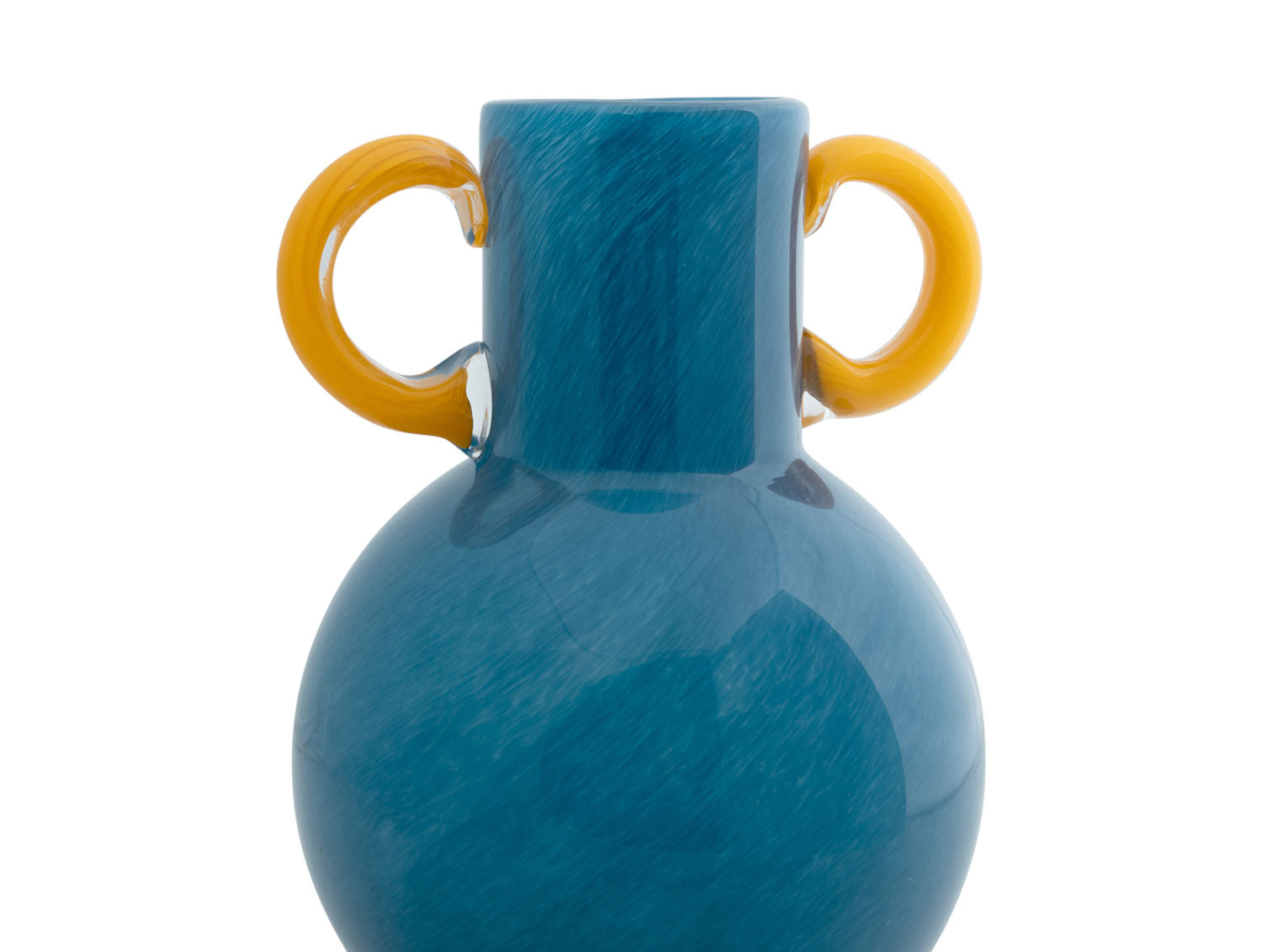 nutidens Vase Fiesta glas lys blå, gule hanke