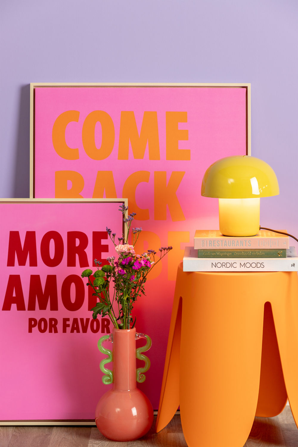 nutid Vase Fiesta glas medium lys pink, grønne hanke