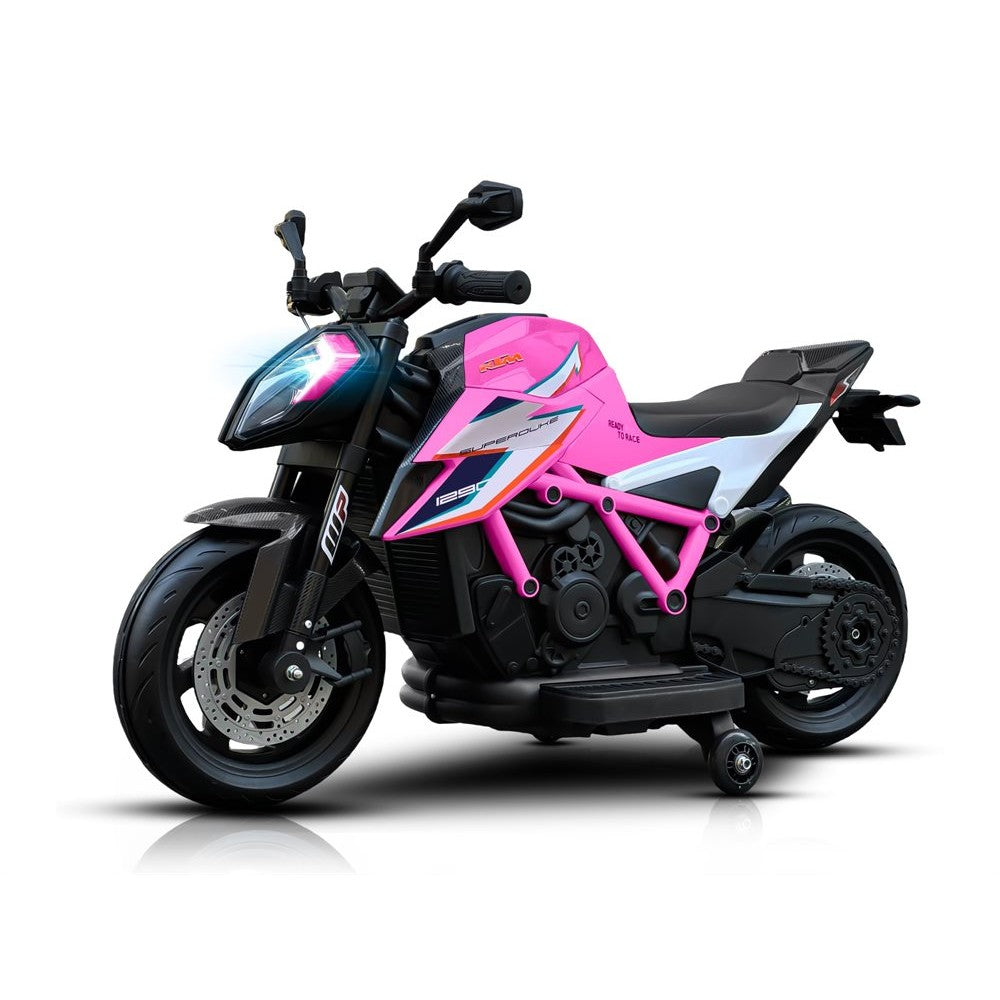 KTM X12 med gummihjul og lædersæde 12V pink