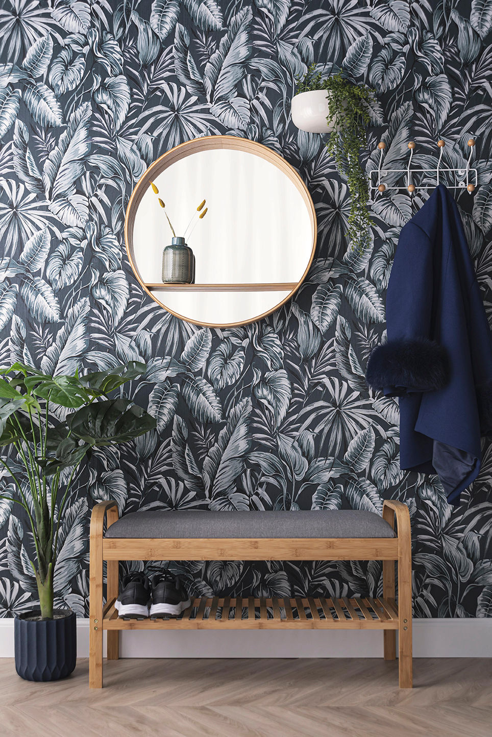 Leitmotiv bænk bue bambus m. gråt stof