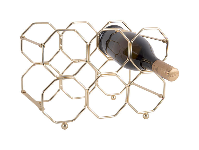 Nutidens Vinreol til 6 flasker vin i flot Honeycomb mønster og guld optik