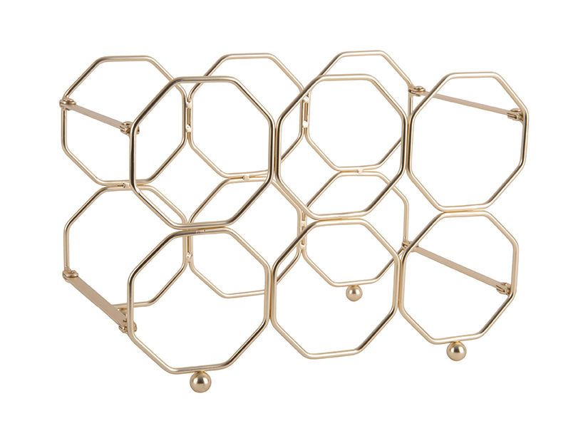 Nutidens Vinreol til 6 flasker vin i flot Honeycomb mønster og guld optik