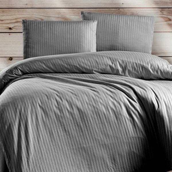 By Skagen sengetøj Elena stribet bomuldssatin Grå 140x220 cm