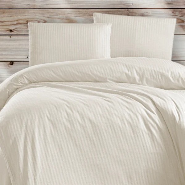 By Skagen sengetøj Elena stribet bomuldssatin Lys natur 140x220 cm