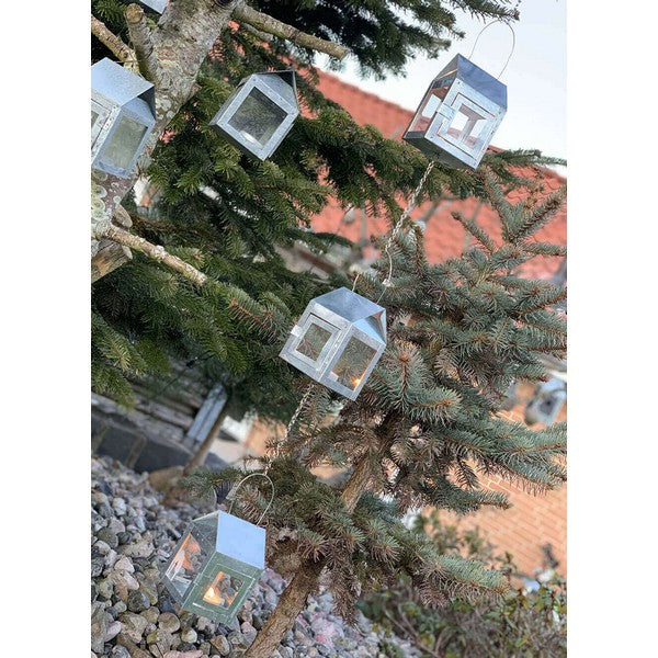 3 galvaniserede Hængelanterner på kæde L8xB8xH12 cm