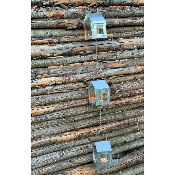 3 galvaniserede Hængelanterner på kæde L8xB8xH12 cm