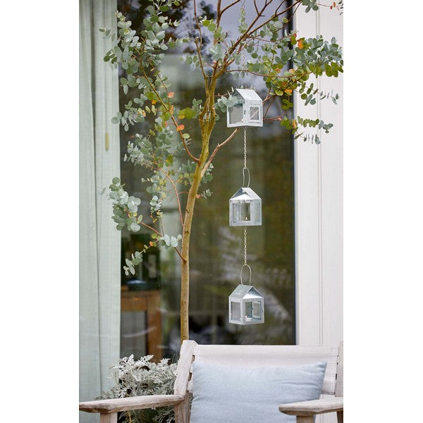 3 galvaniserede Hængelanterner på kæde L8xB8xH12 cm