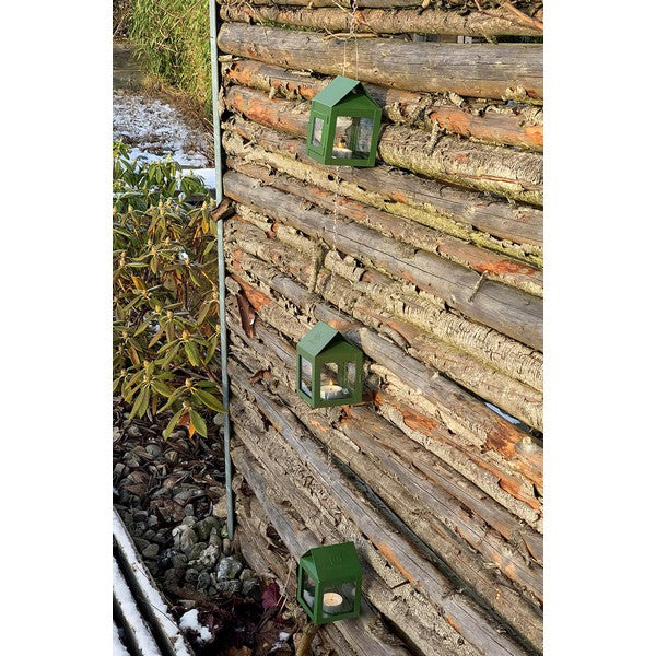 3 olivengrønne Hængelanterner på kæde L8xB8xH12 cm