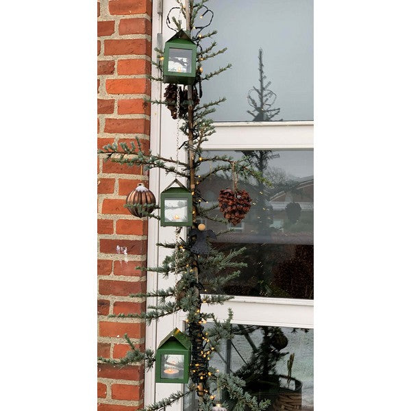 3 olivengrønne Hængelanterner på kæde L8xB8xH12 cm