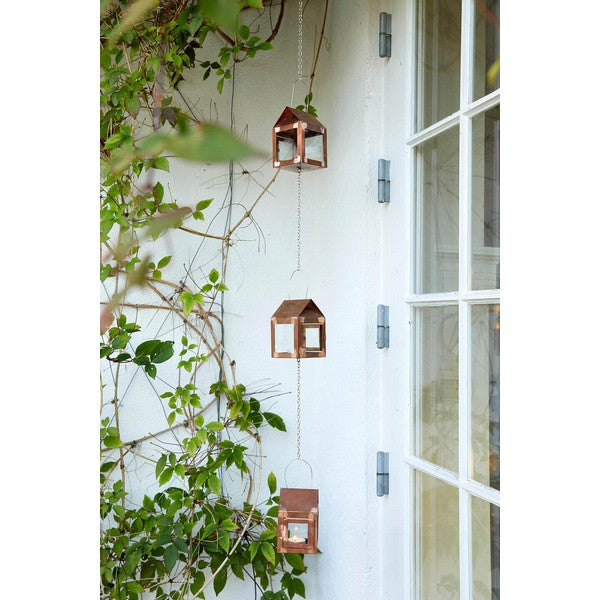 3 kobber Hængelanterner på kæde L8xB8xH12 cm